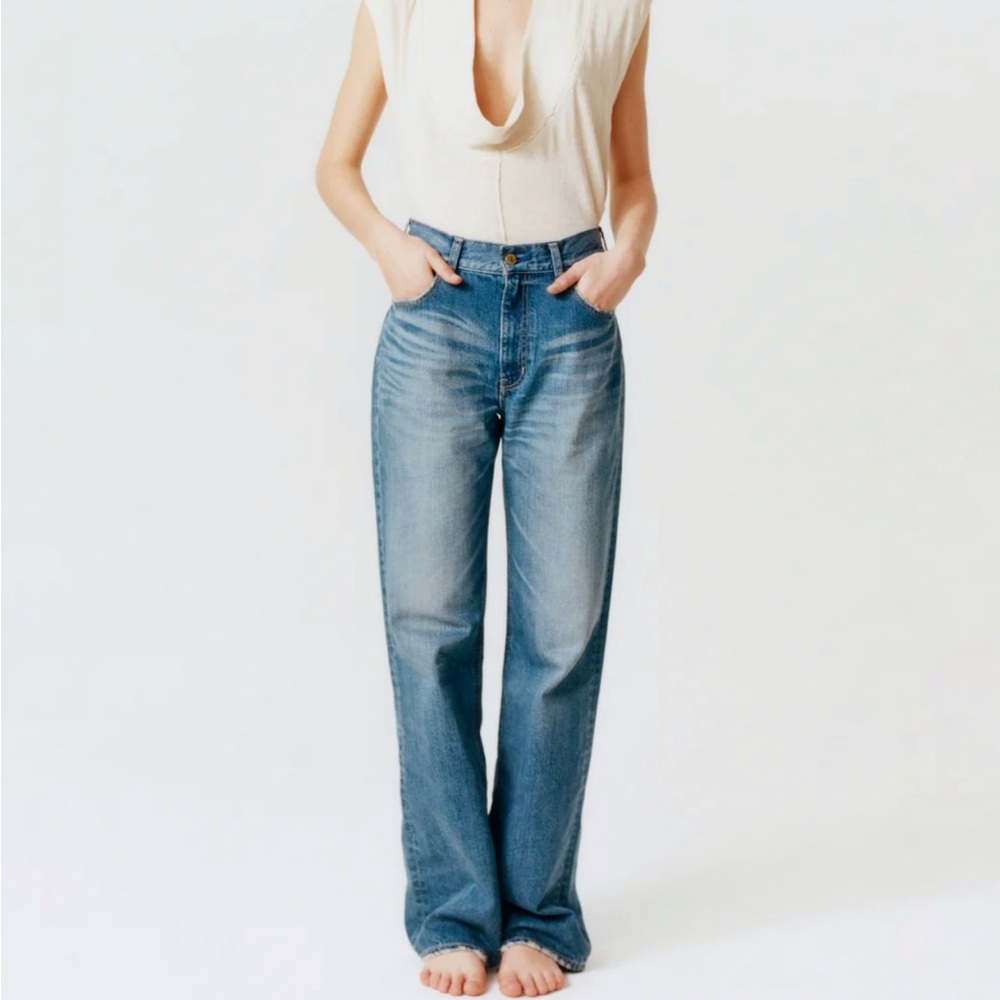 TU ES MON TRESOR THE TANZANITE HIGH RISE WIDE LEG BLUE JEANS